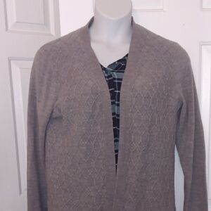 Requirements Taupe Open-Front Diamond Knit Cardigan